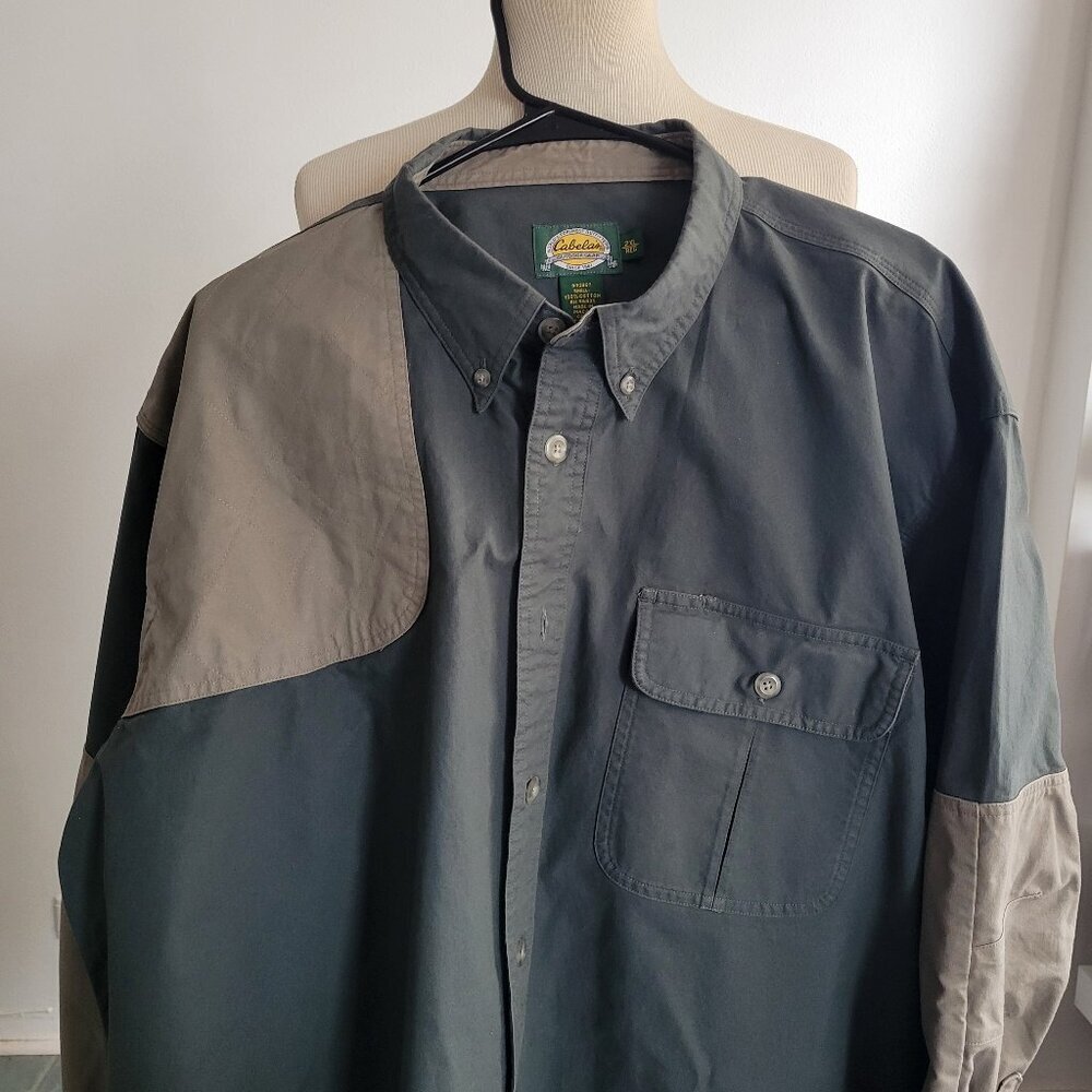 Men's Hunting Green-CABELA's-Shooting-Cotton-Padded Shoulder Shirt (Size: 2X Reg